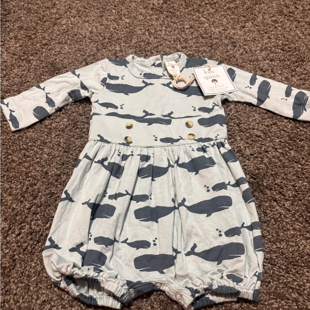 Kate Quinn Whale Print Bubble Romper 3-6M NWT Bamboo